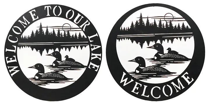 Wills Home & Garden > Decor Black Metal Loon Welcome Sign