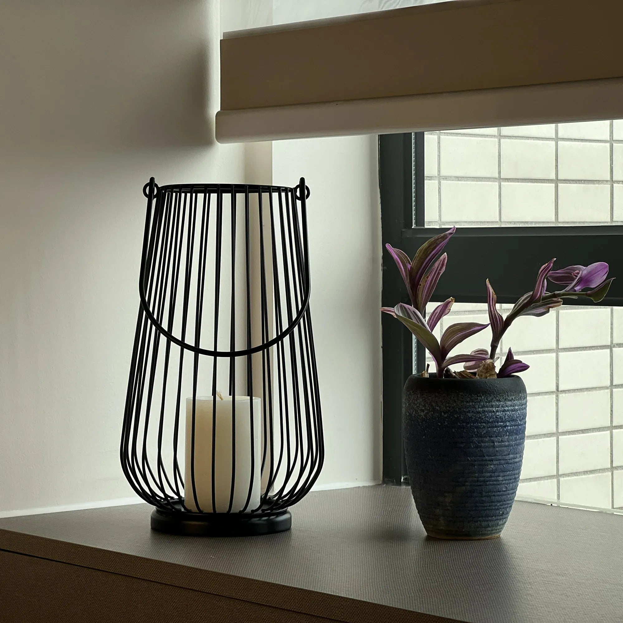 Black Metal Wire Candle Holder Lantern, 12