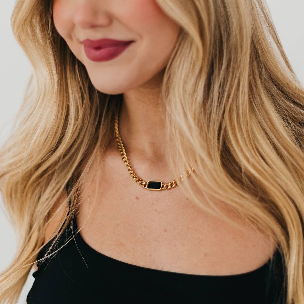 Black Stone Chain Waterproof Necklace