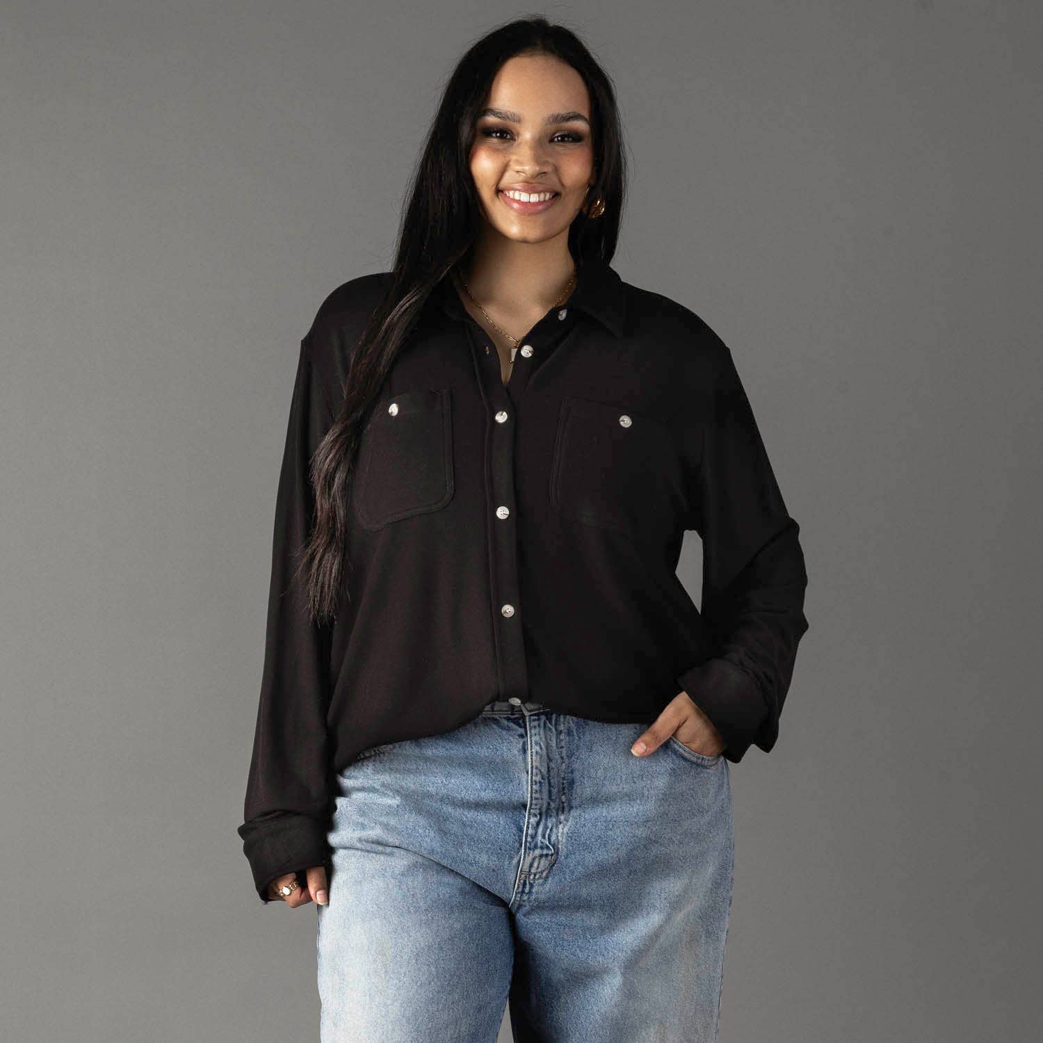 Panache Apparel Co. Top Black Super Soft Button Up Shirt