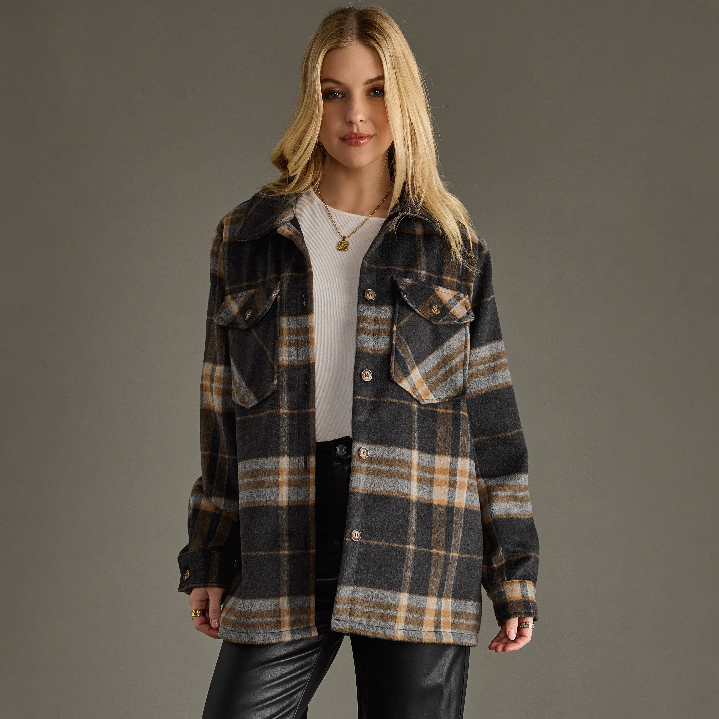 Black, Tan & Gray Plaid Jacket
