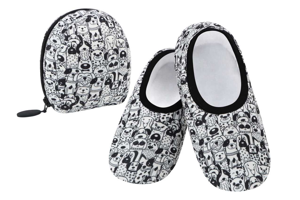 Black & White Dogs Snoozies Skinnies Travel Slipper