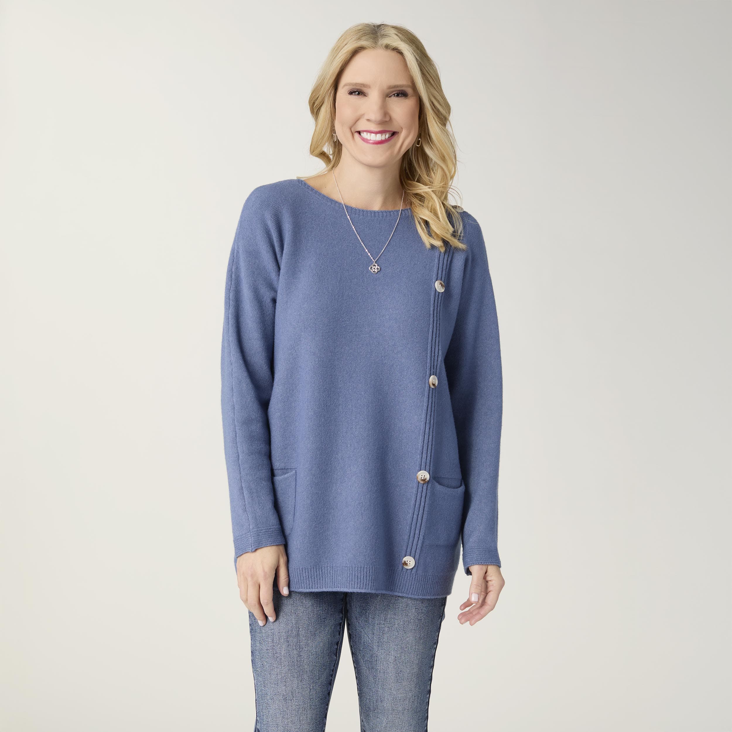 CoCo Carmen Sweater Blue Dusk Heavenly-Luxe Button Detail Sweater