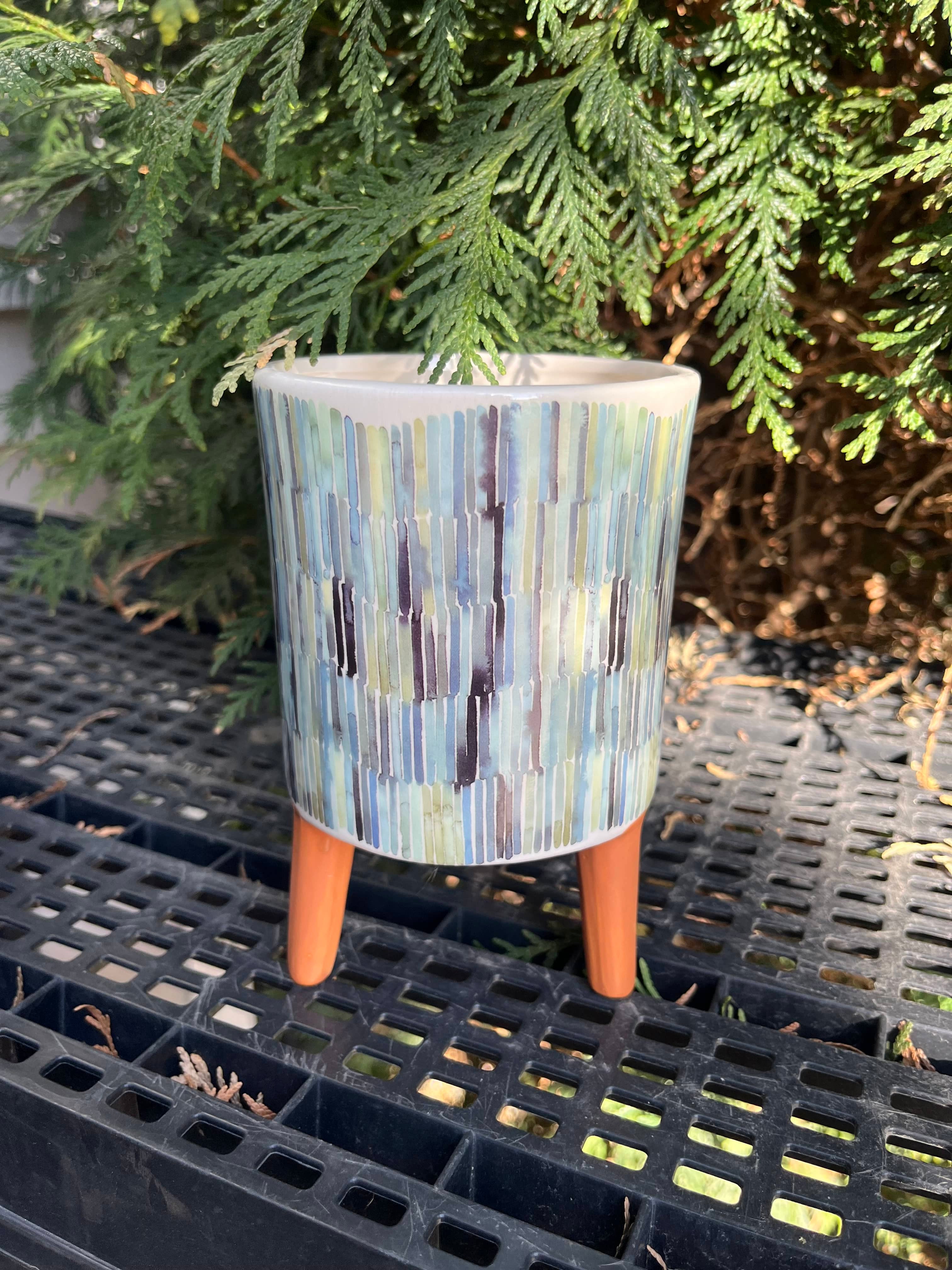 APM #4 (Andy) Blue,Modern,Footed,Pot Blue Modern Footed Pot