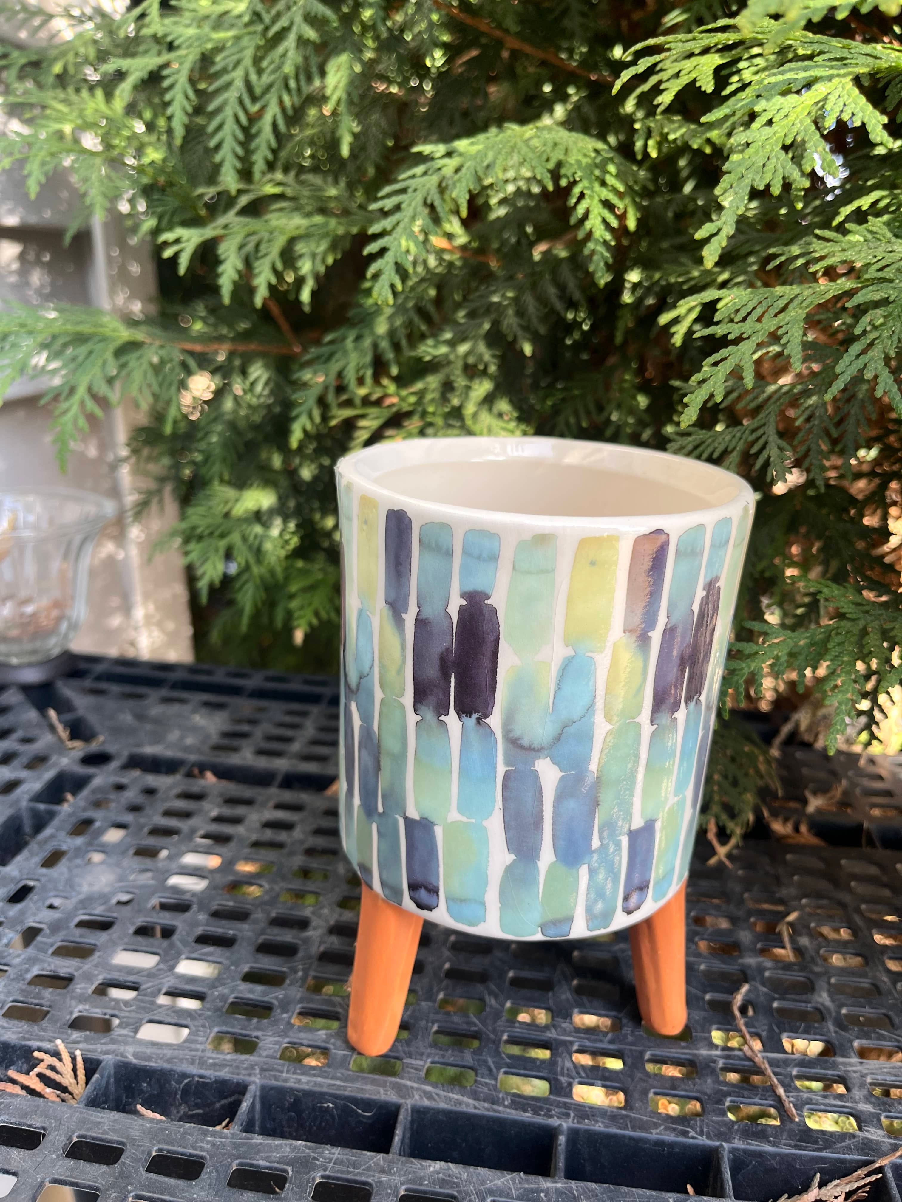 APM #4 (Andy) Blue,Modern,Footed,Pot Blue Modern Footed Pot