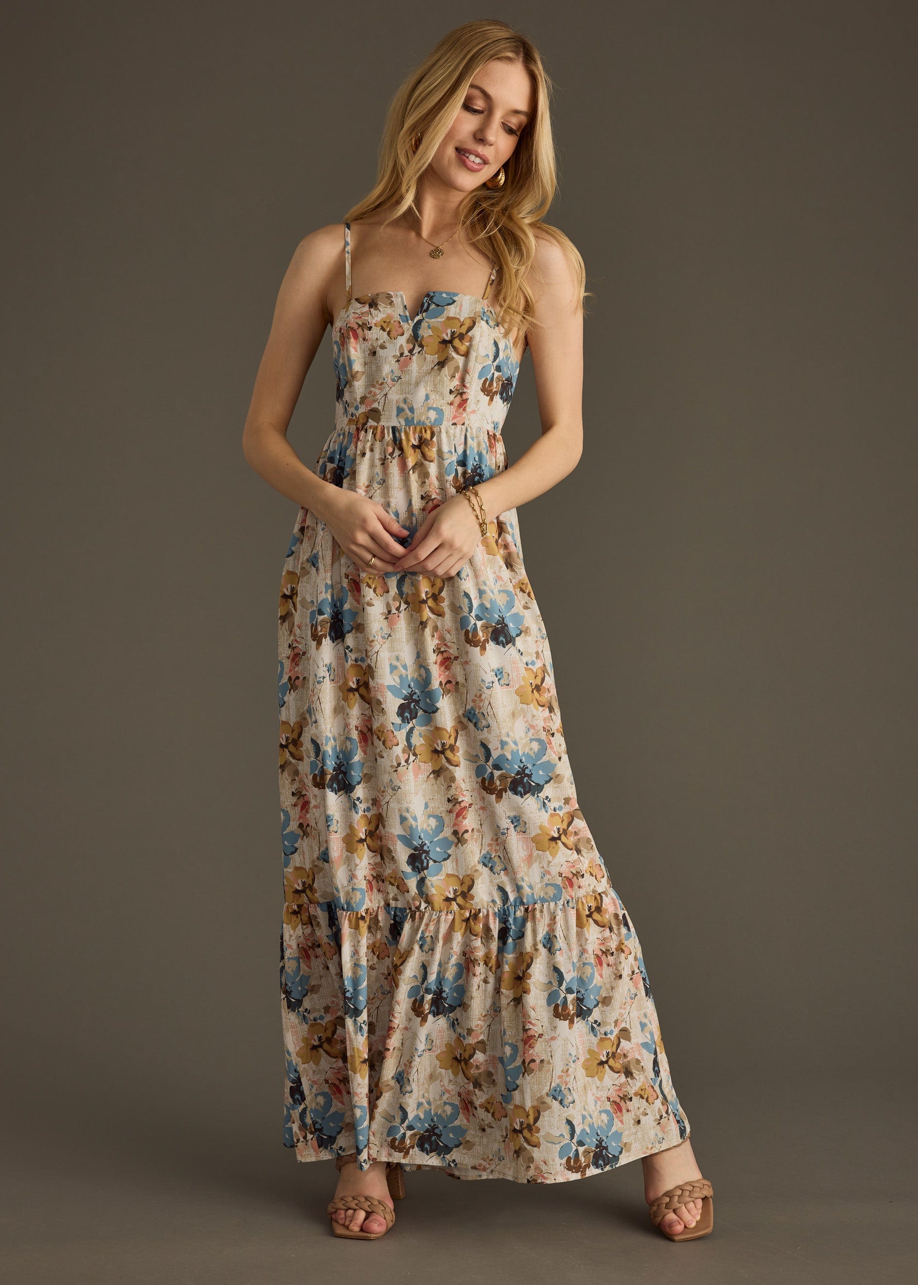 Blue & Multicolored Floral Maxi Dress