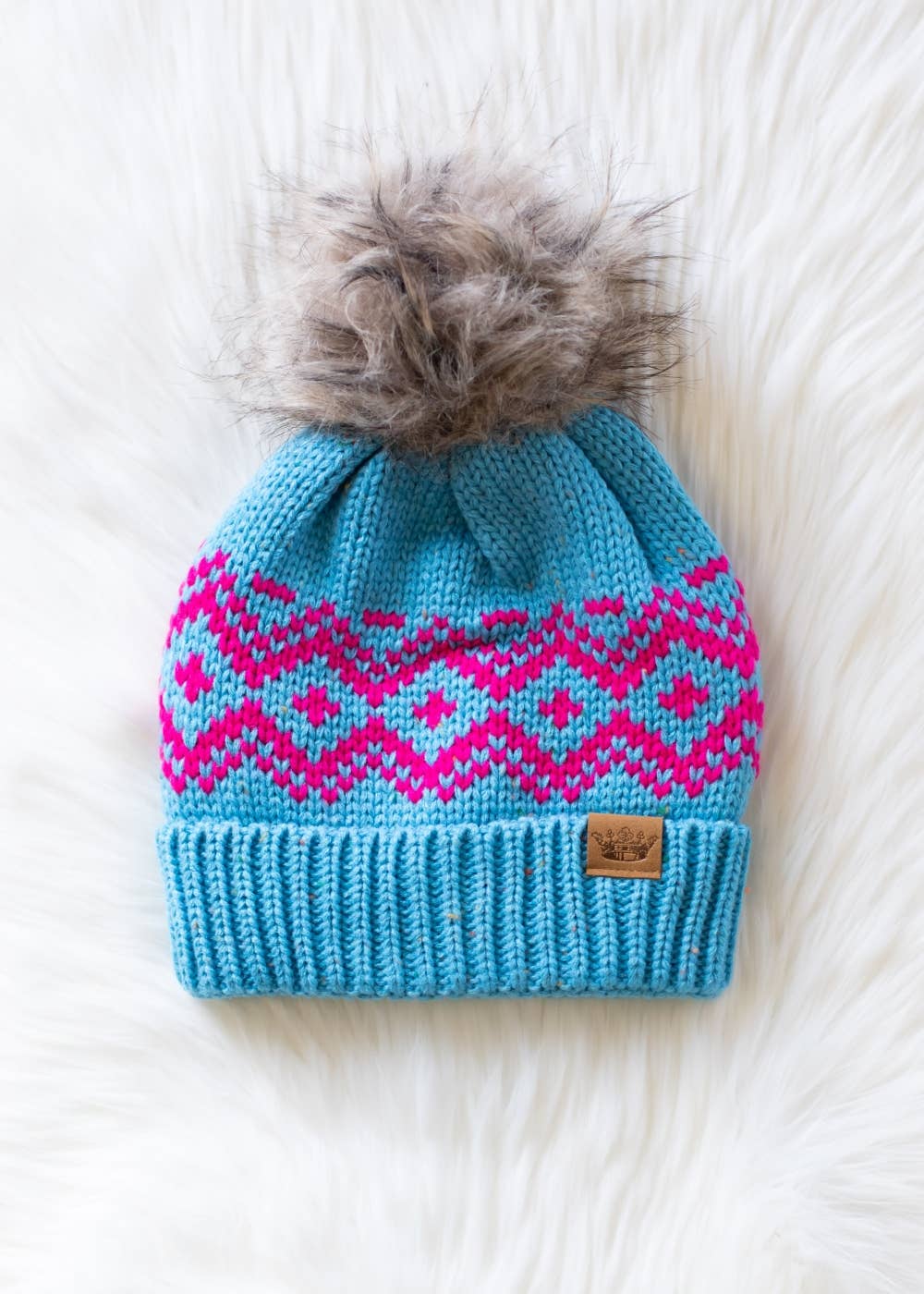 Panache Apparel Co. Beanie Blue & Speckled Patterned Pom Hat