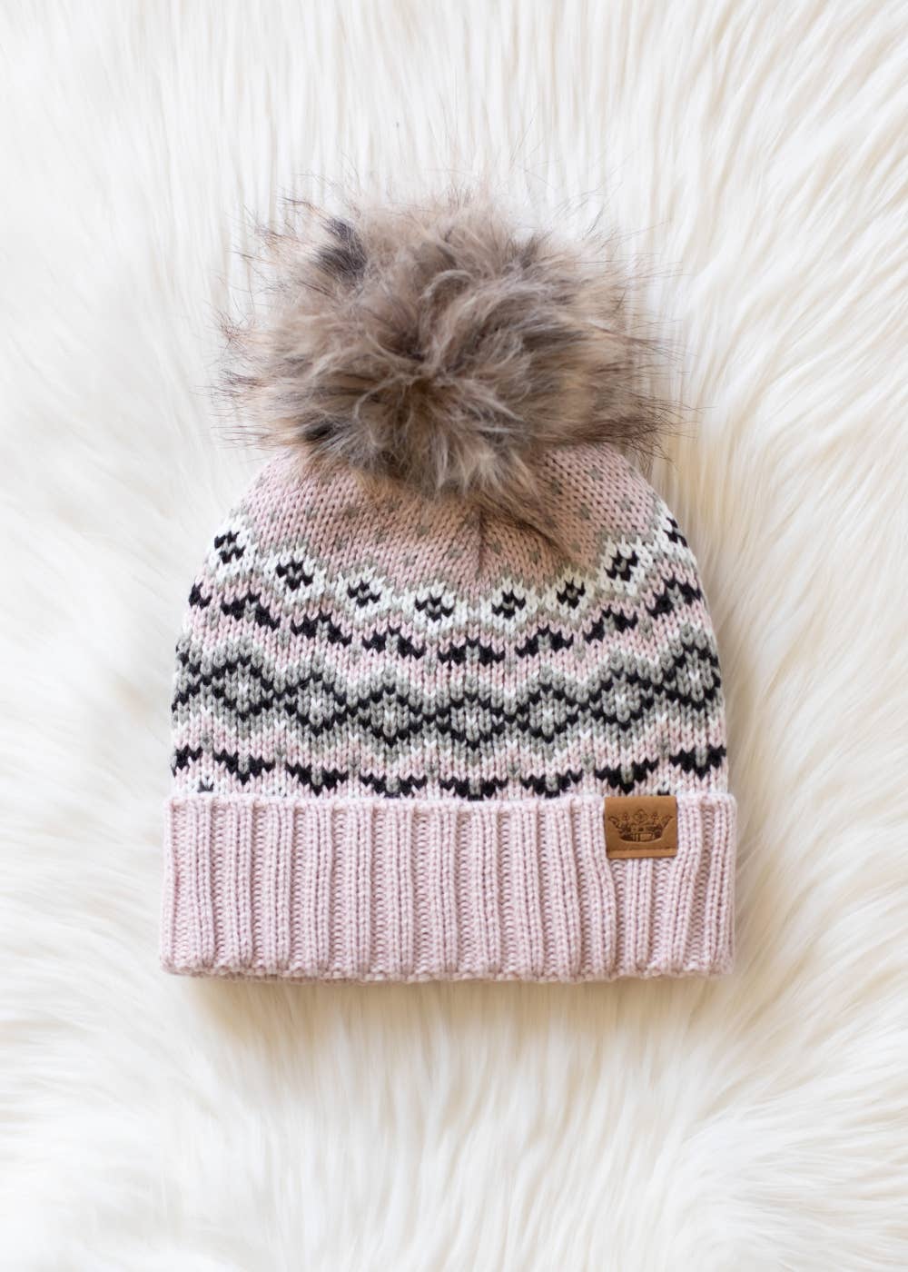 Panache Apparel Co. Beanie Blush, Sage, Black & White Patterned Pom Hat