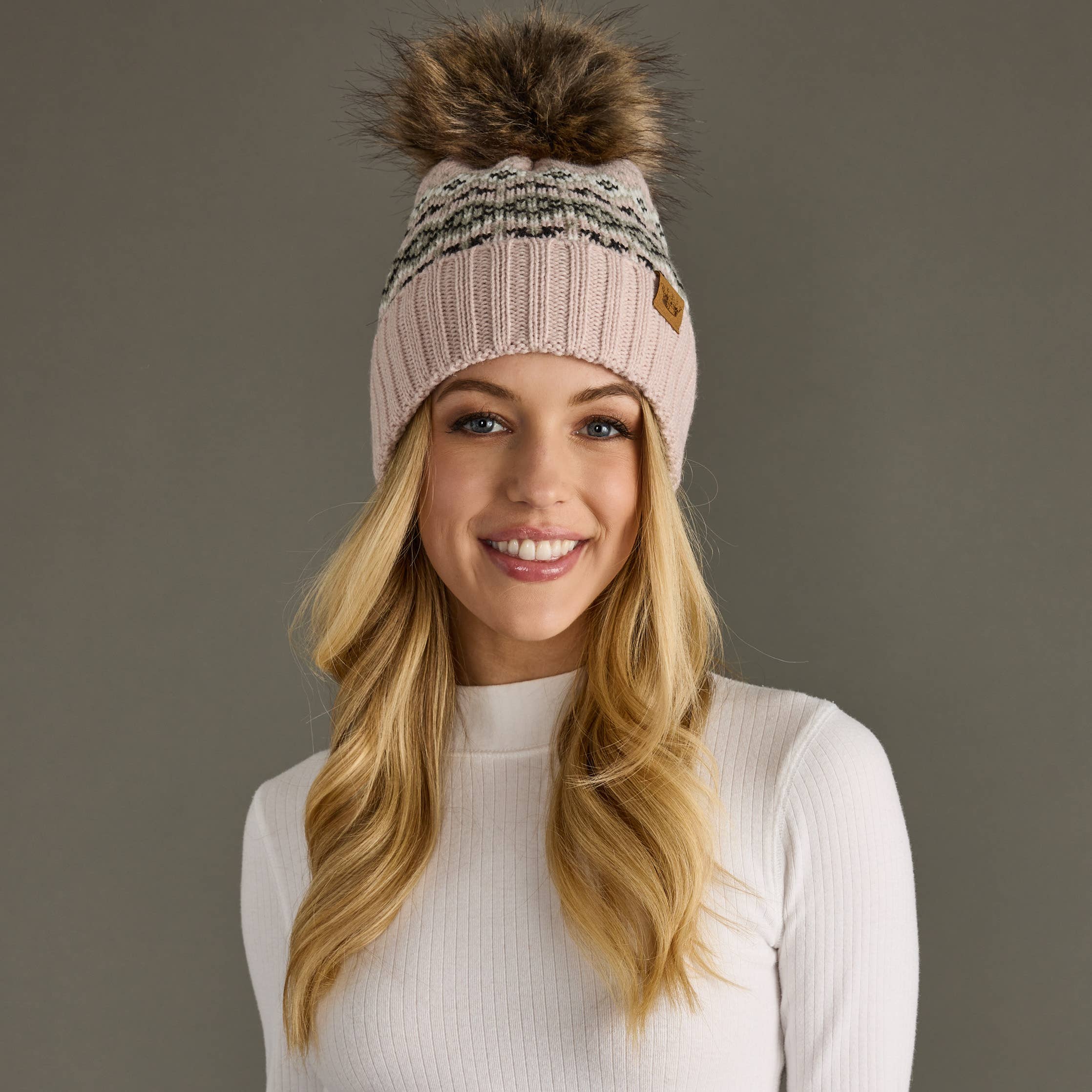 Panache Apparel Co. Beanie Blush, Sage, Black & White Patterned Pom Hat