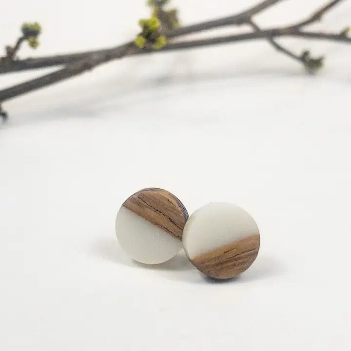 Boho Wood & Resin Stud Earrings