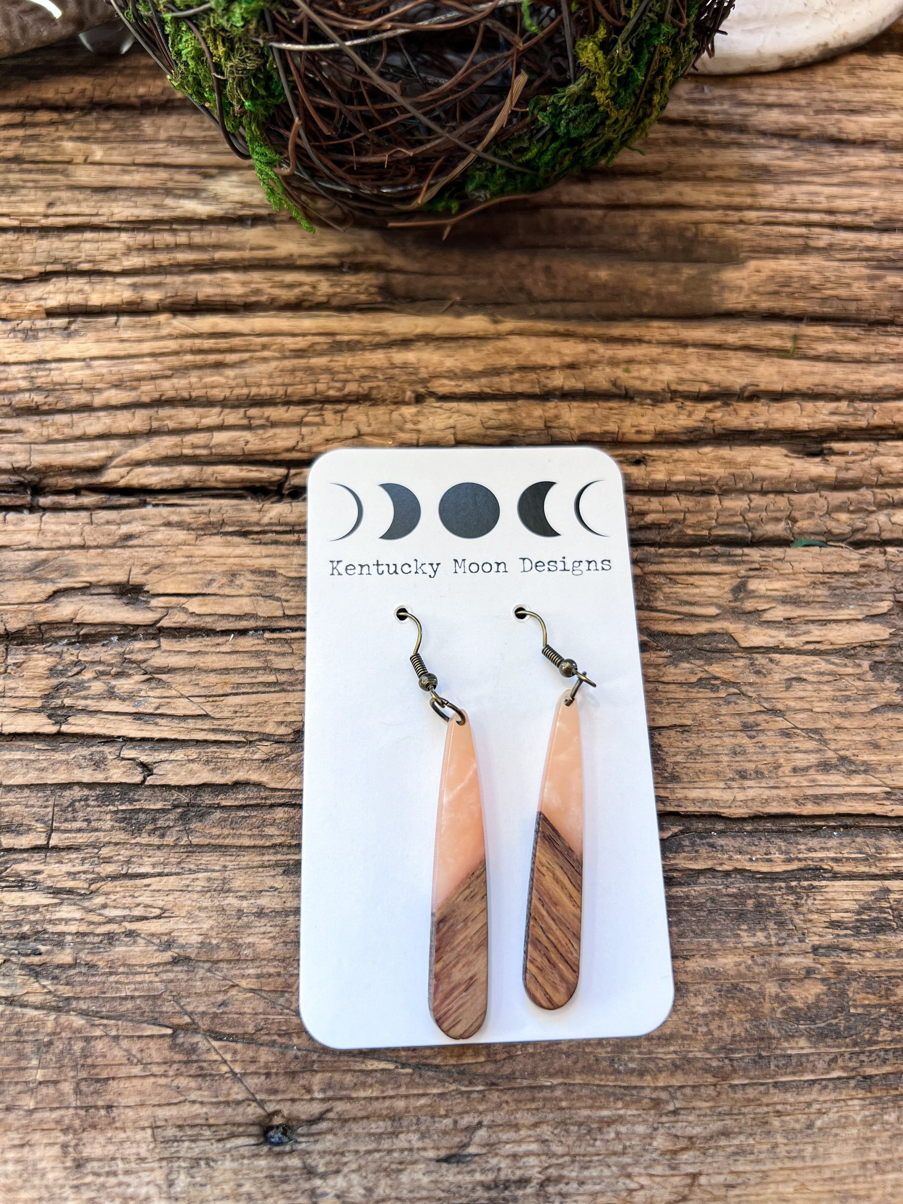 Boho Wood & Resin Tear Drop Earrings