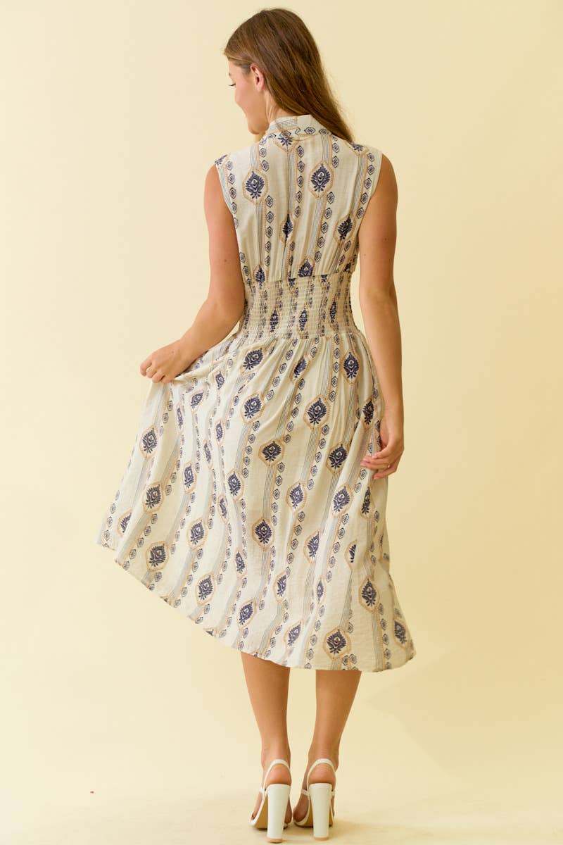 Doe and Rae Dress Botanical Print Midi Dress