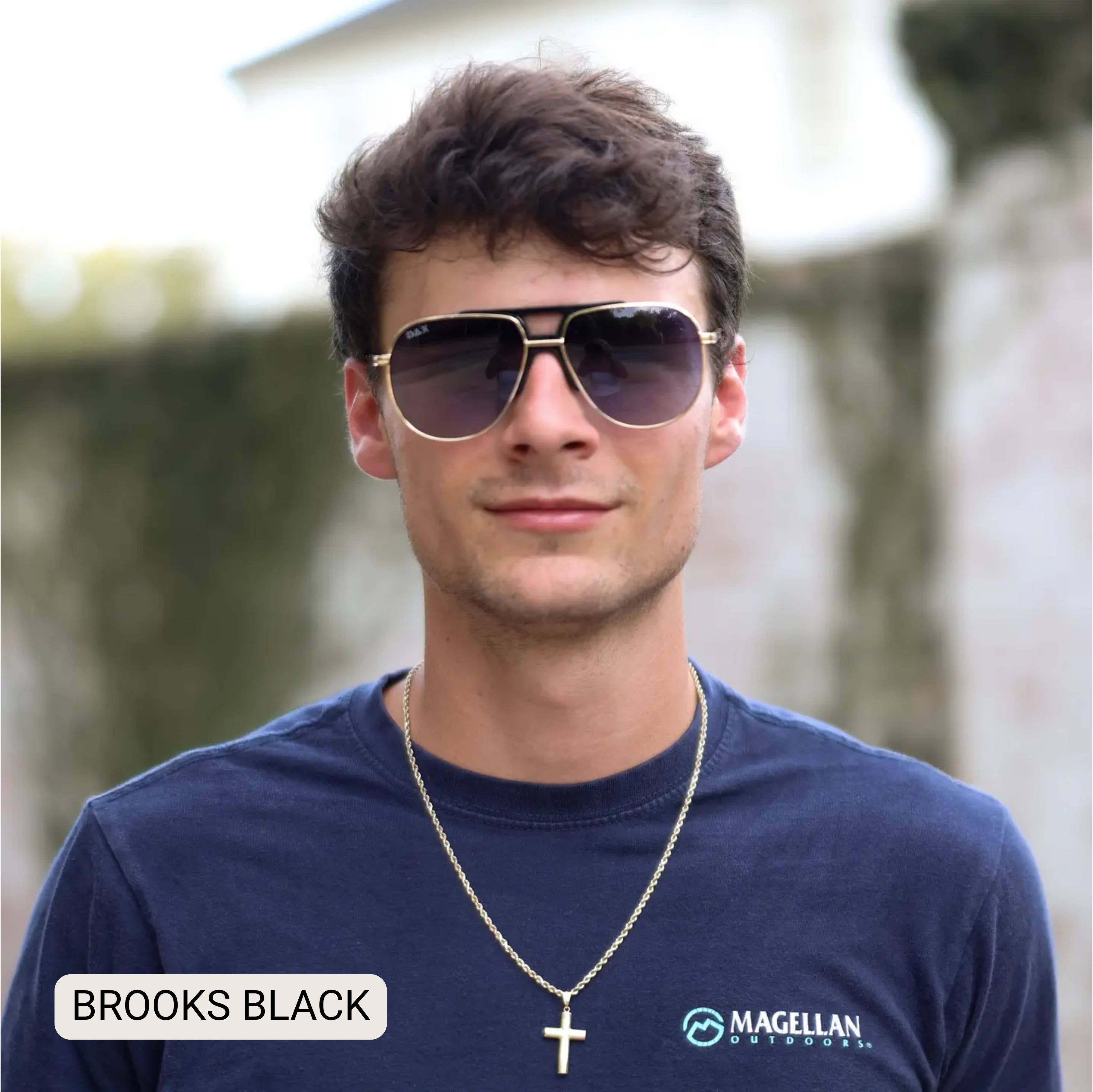 Brooks Black Unisex Large Polarized Aviator Sunglasses