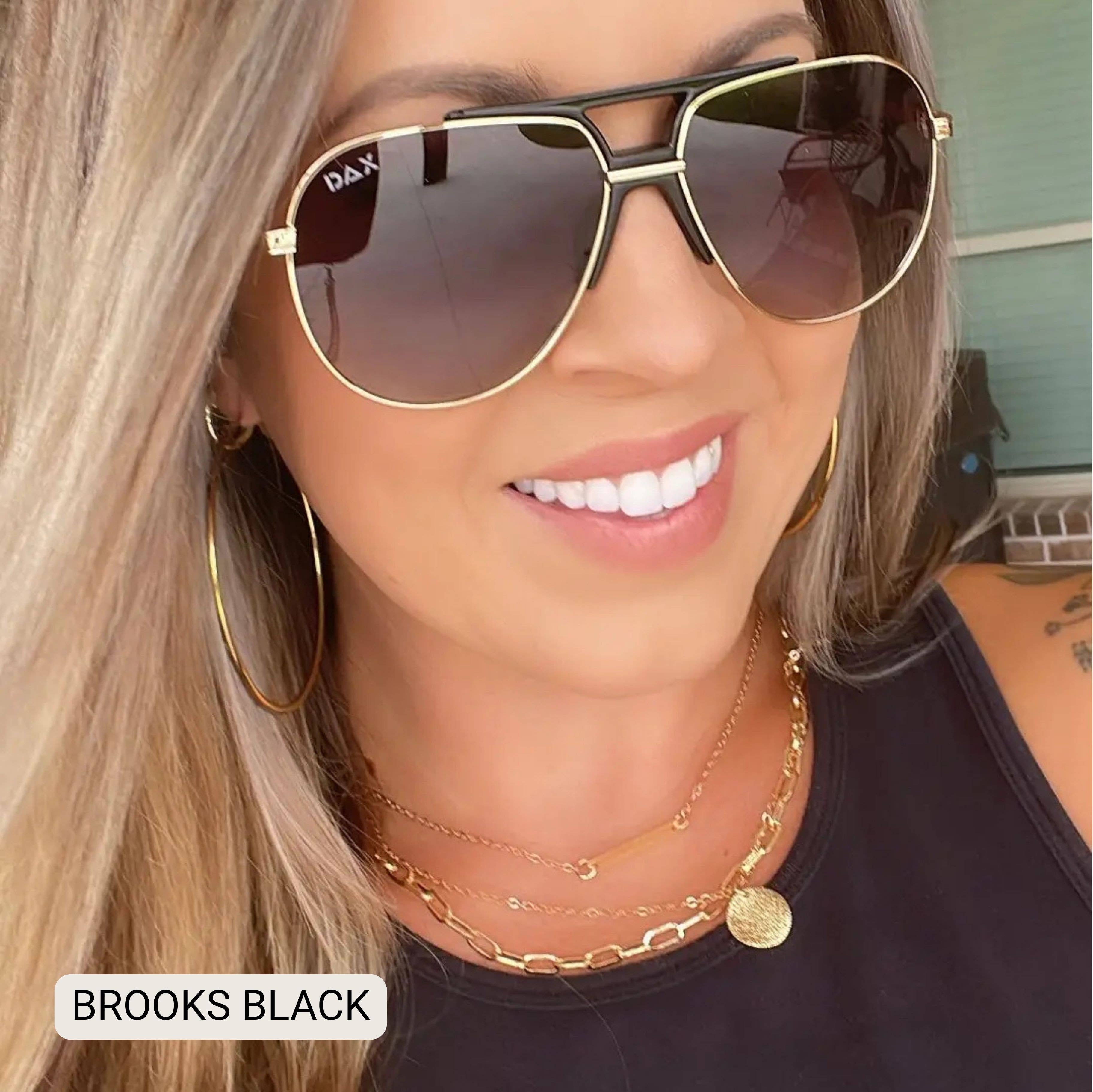 Brooks Black Unisex Large Polarized Aviator Sunglasses