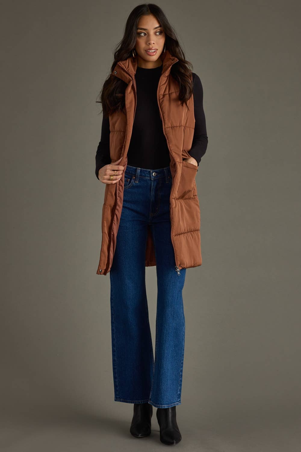 Brown Long Puffer Vest