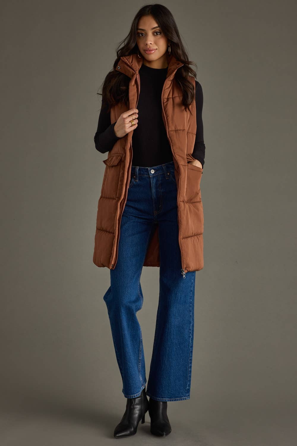 Brown Long Puffer Vest