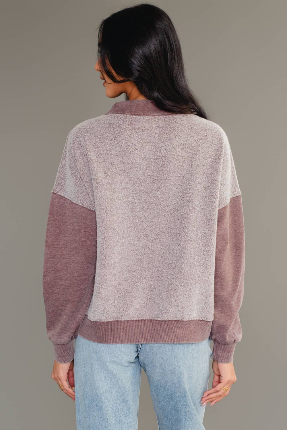 Brown Mixed Media Quarter Zip Sweatshirt