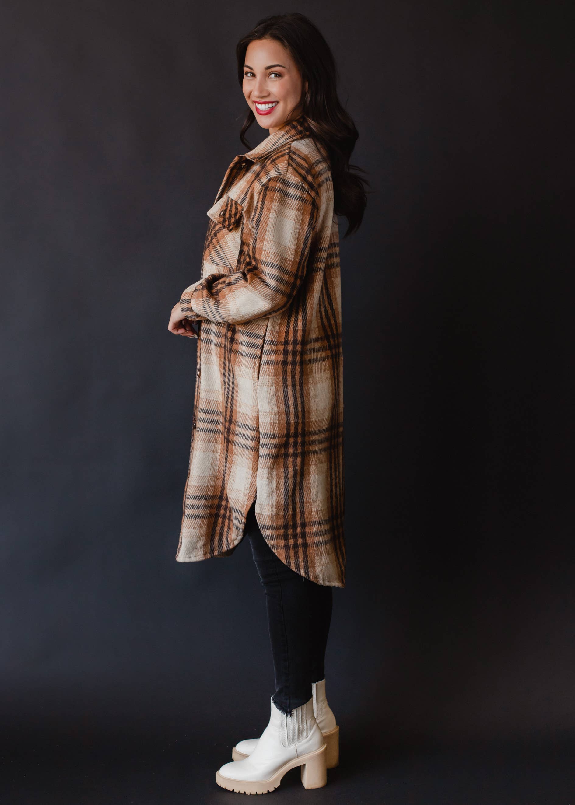 Brown, Tan & Rust Plaid Duster Flannel