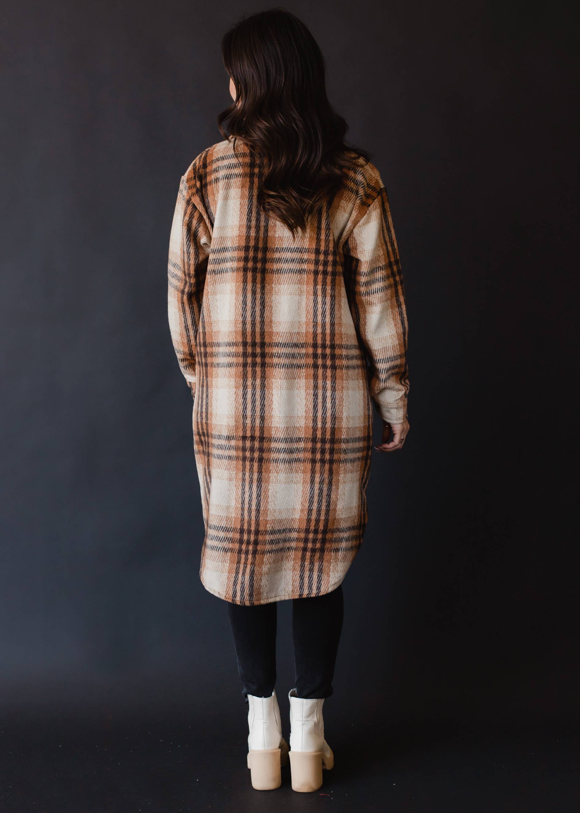 Panache Apparel Co. Flannel Brown, Tan & Rust Plaid Duster Flannel