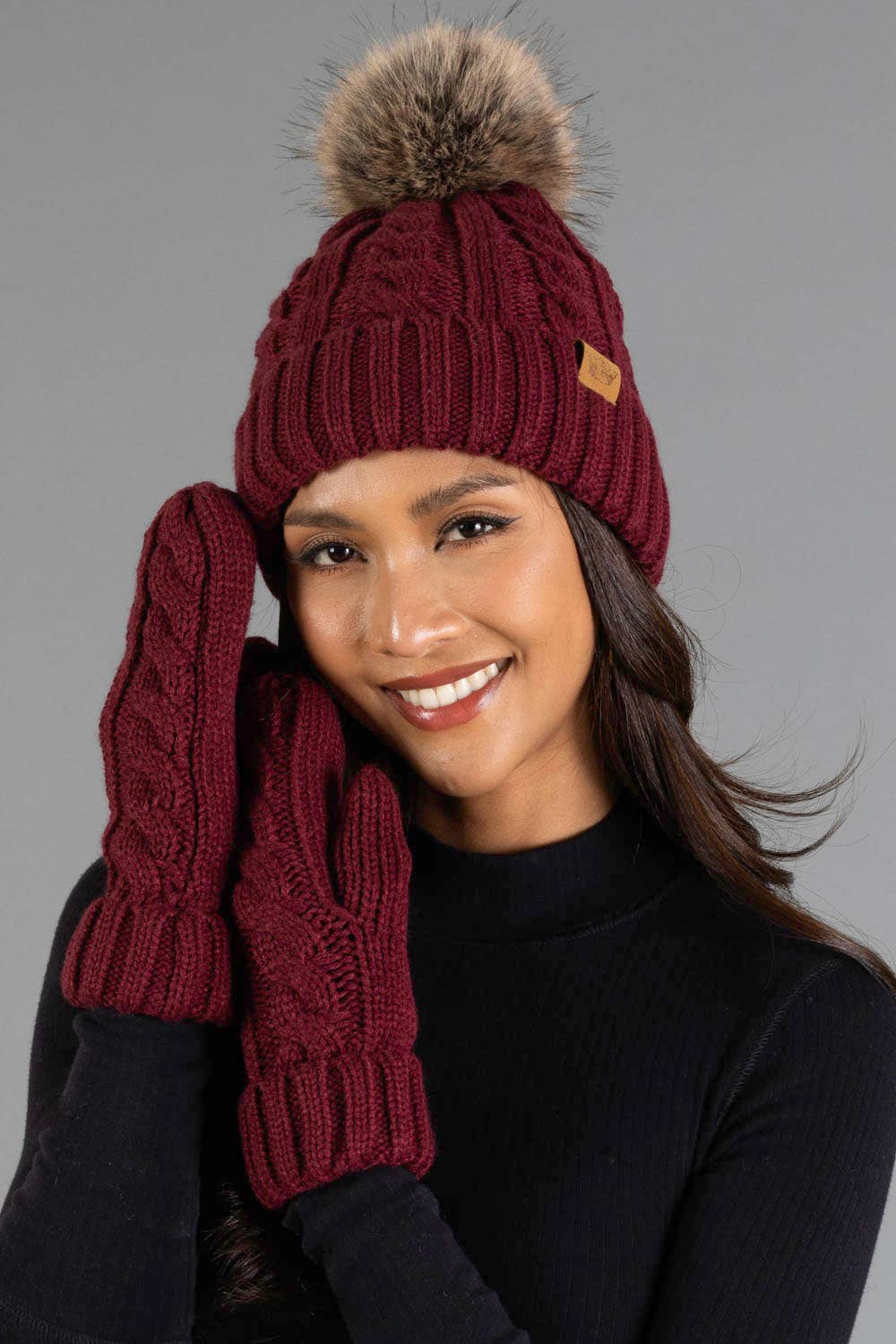 Panache Apparel Co. Beanie Burgundy Cable Knit Beanie