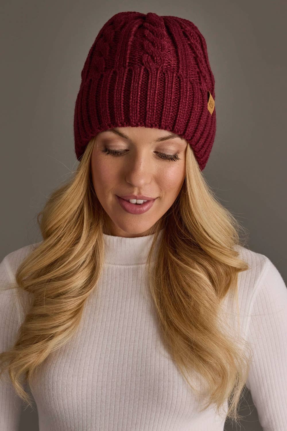 Burgundy Cable Knit Beanie