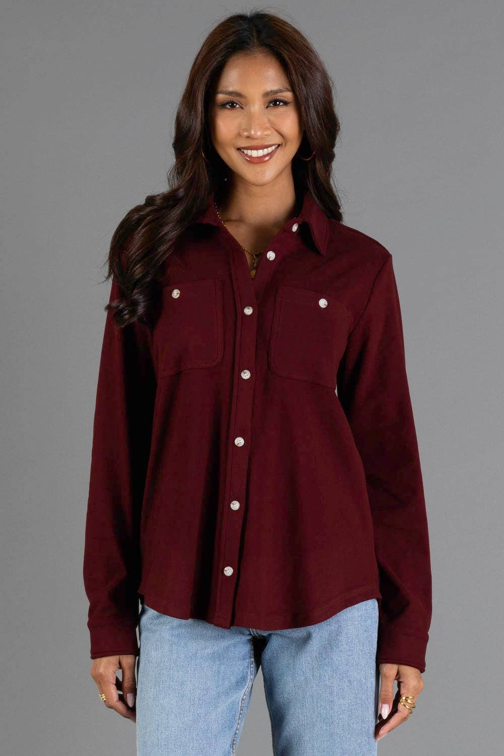 Burgundy Soft Button Up
