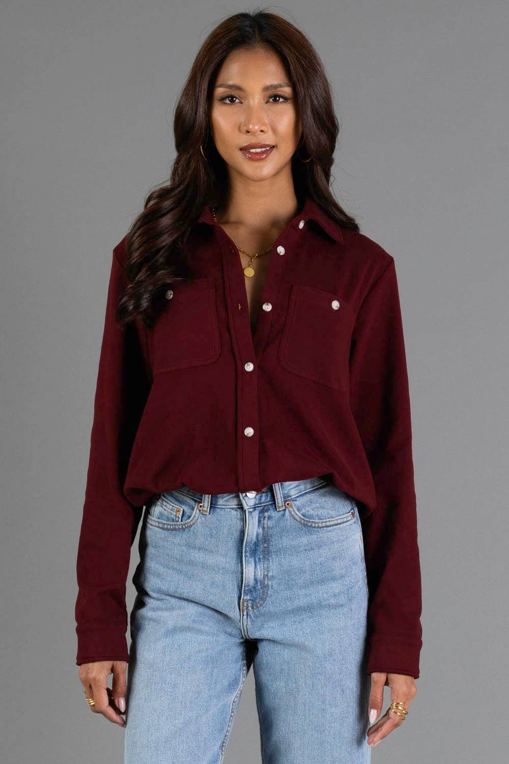 Burgundy Soft Button Up