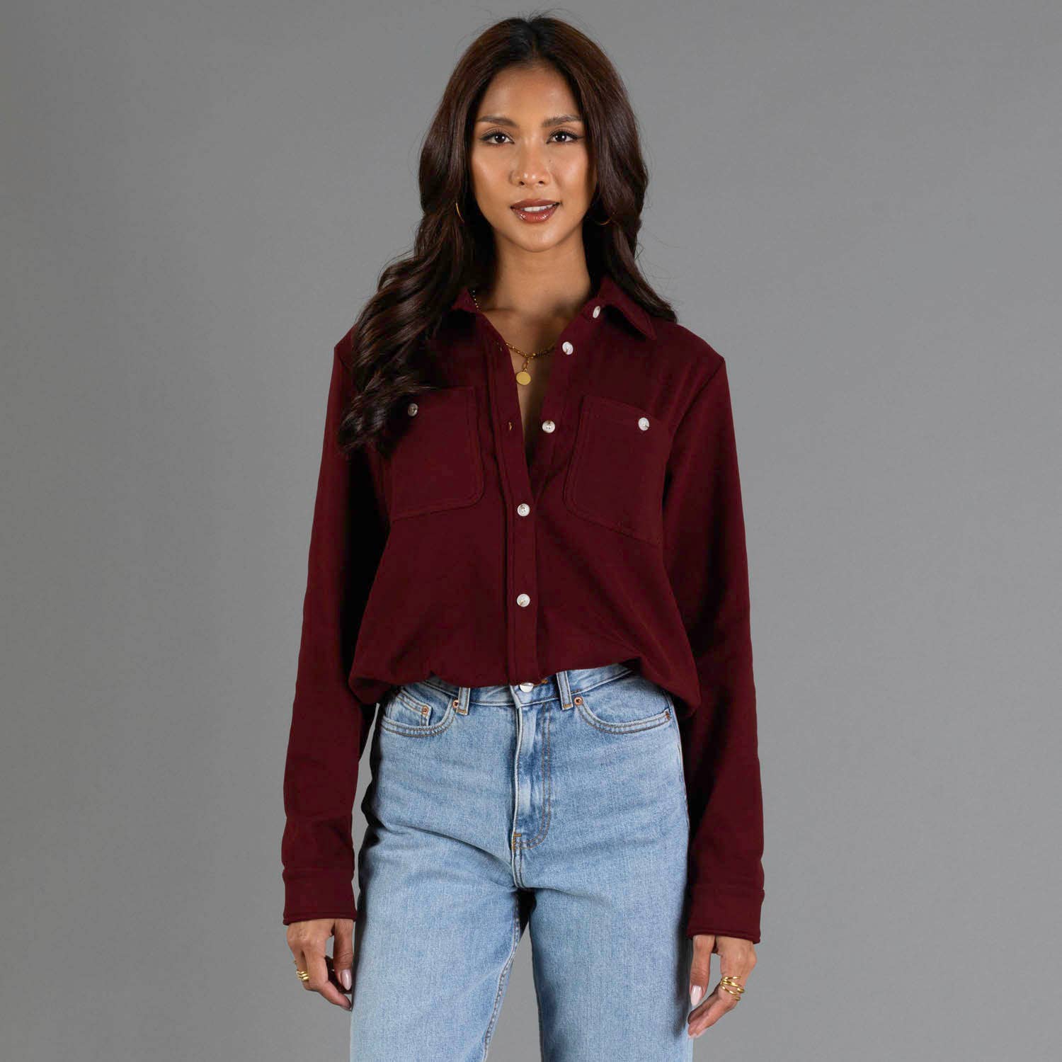 Burgundy Soft Button Up