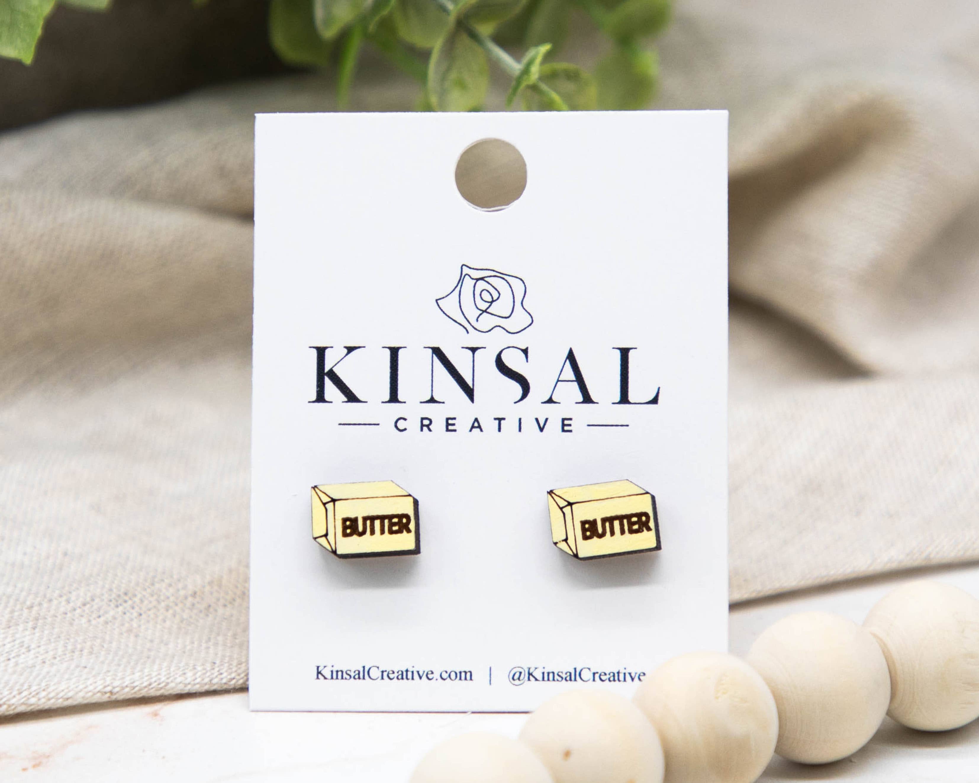 Kinsal Creative Earrings Butter Wood Stud Earrings