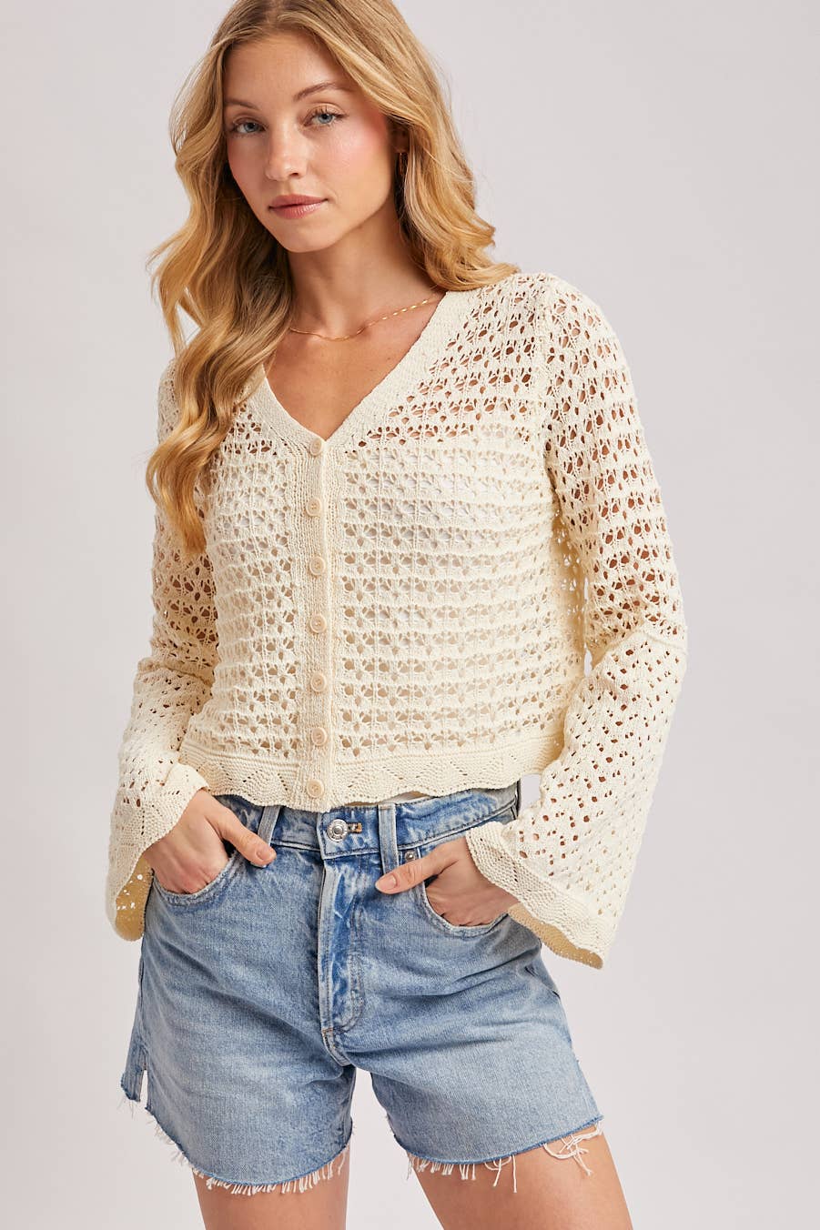 Button Down Open Crochet Cardigan