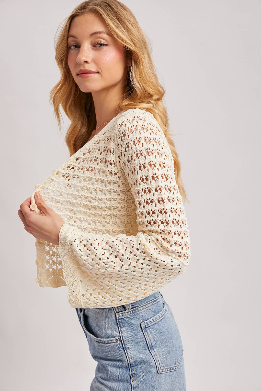 Button Down Open Crochet Cardigan