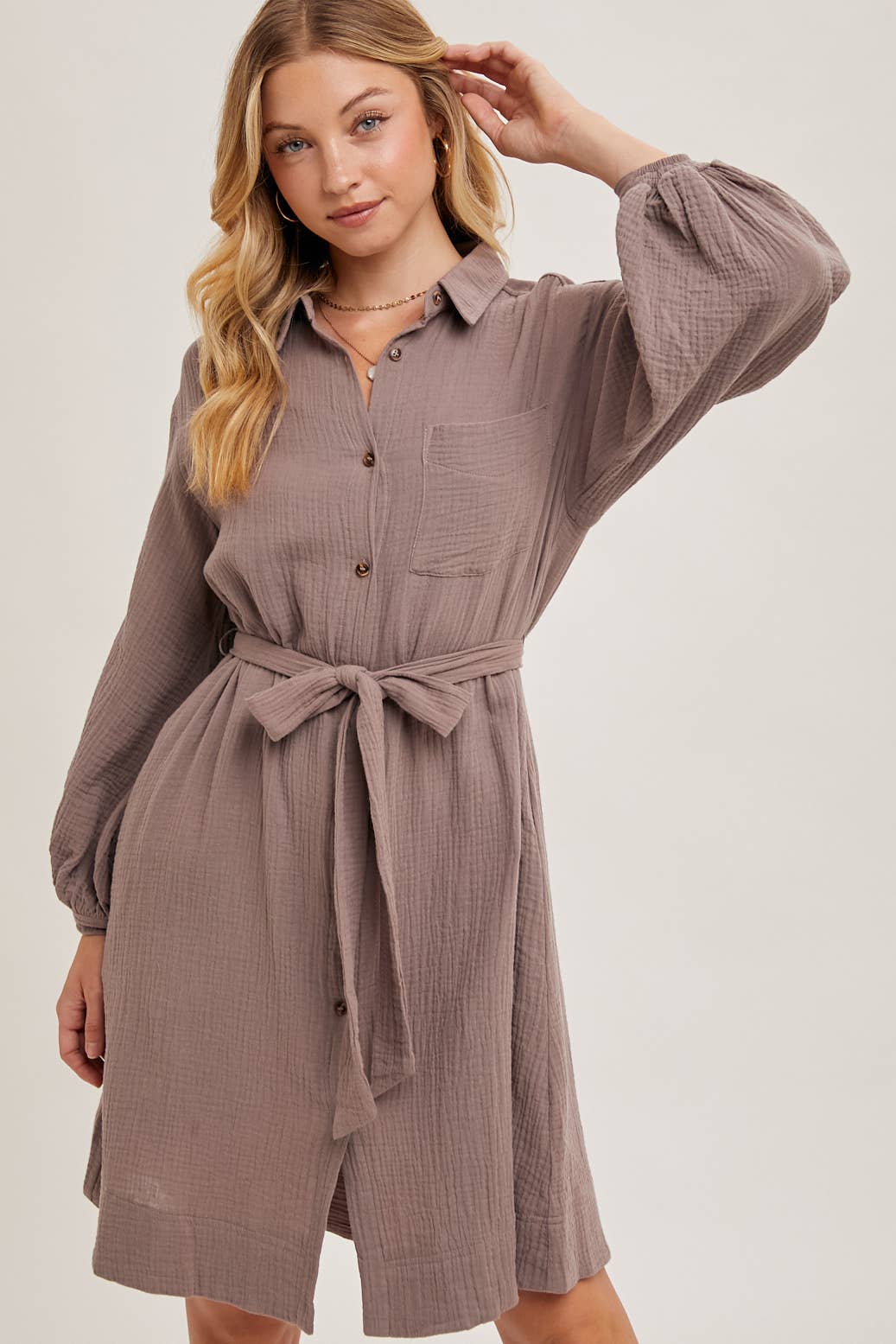 Button down Tie Waist Midi Dress