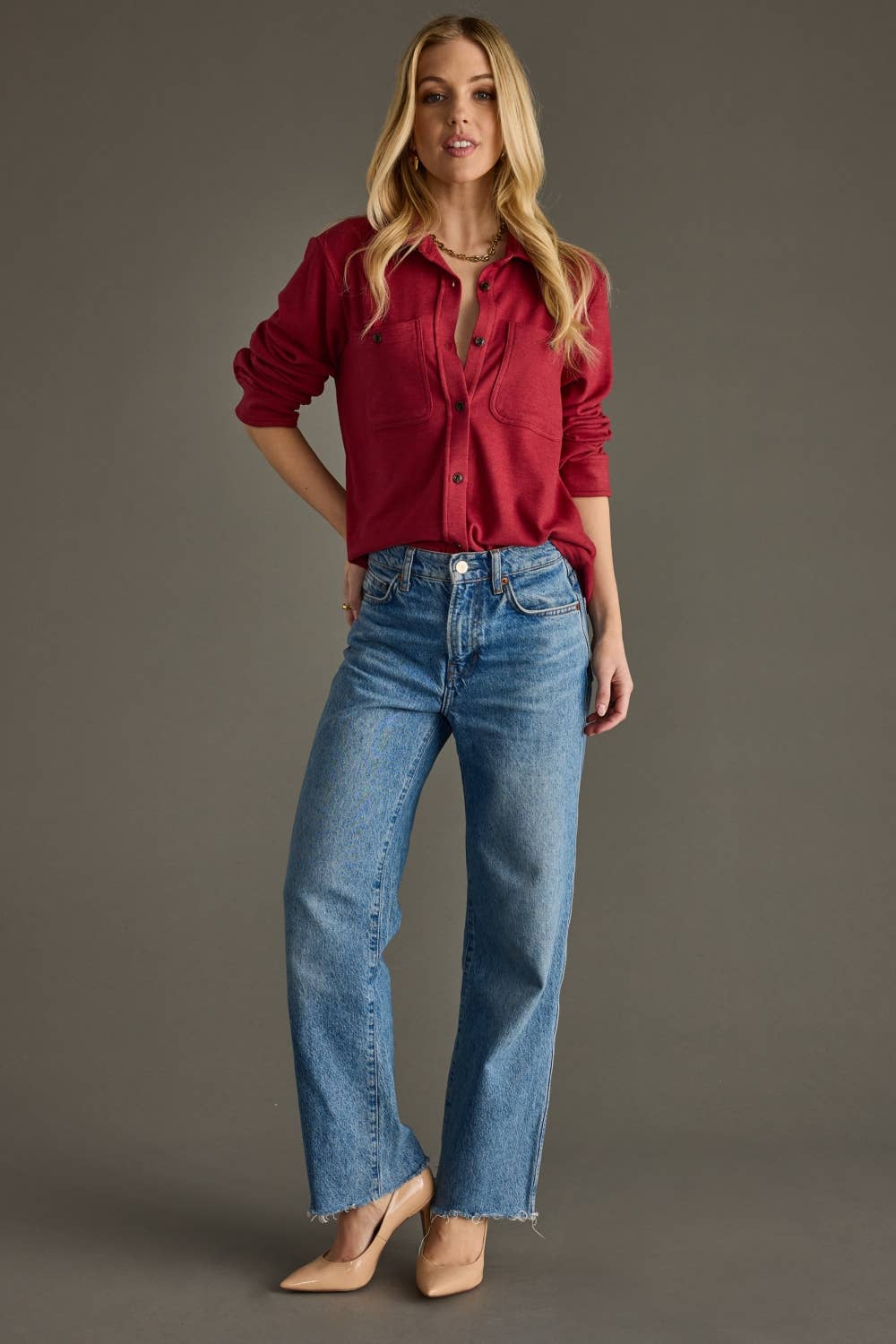 Heather Red Super Soft Button Up