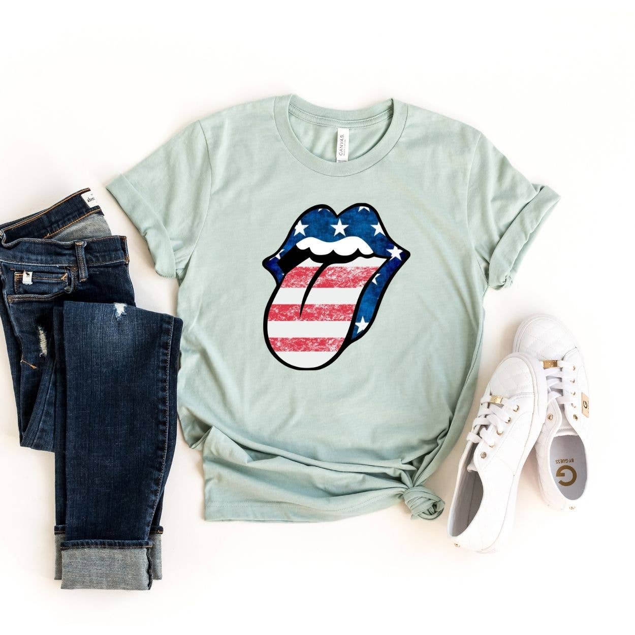 Patriotic Lips Dusty Blue Tee