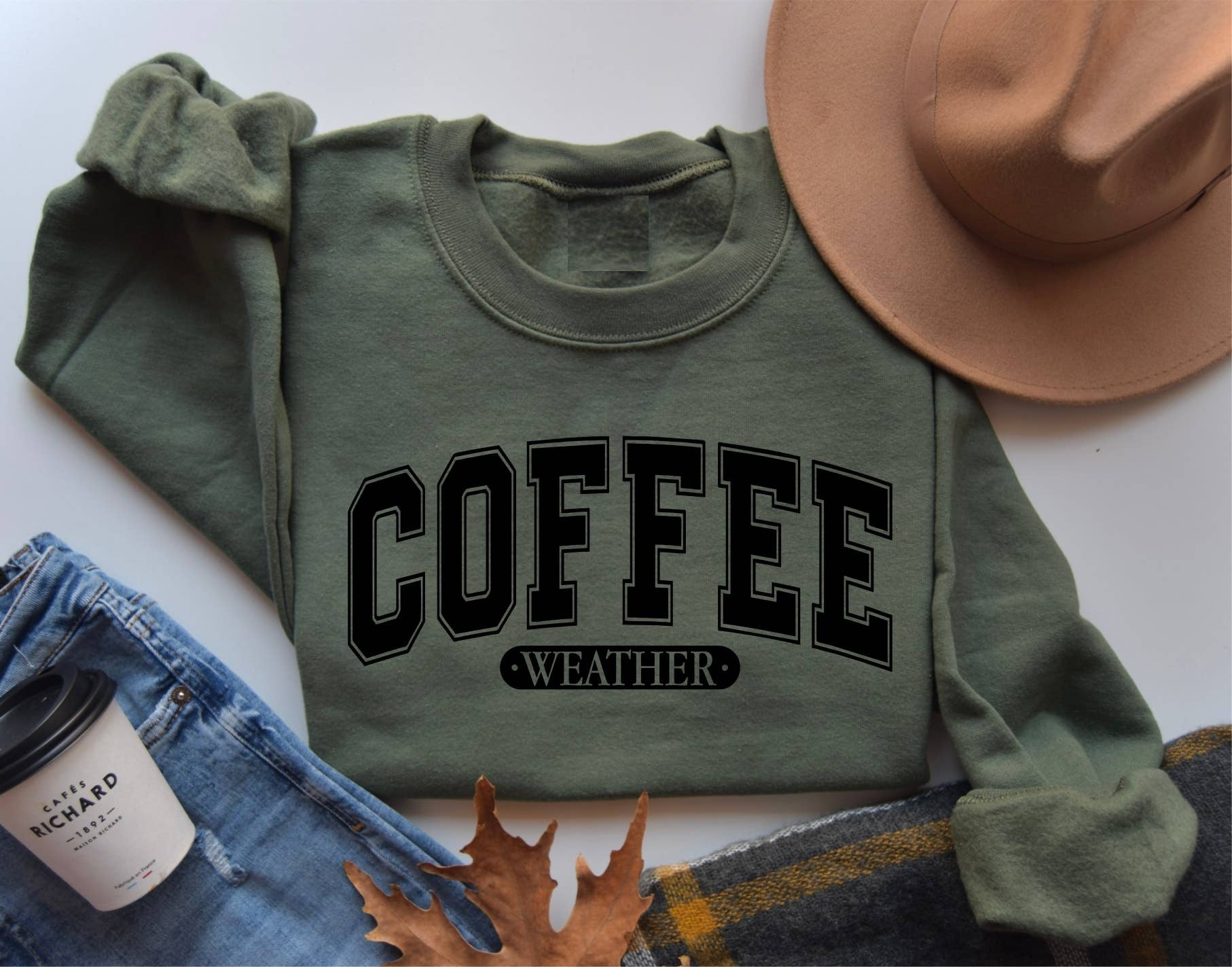 Olive Coffee Weather Crewneck Sweatshirt