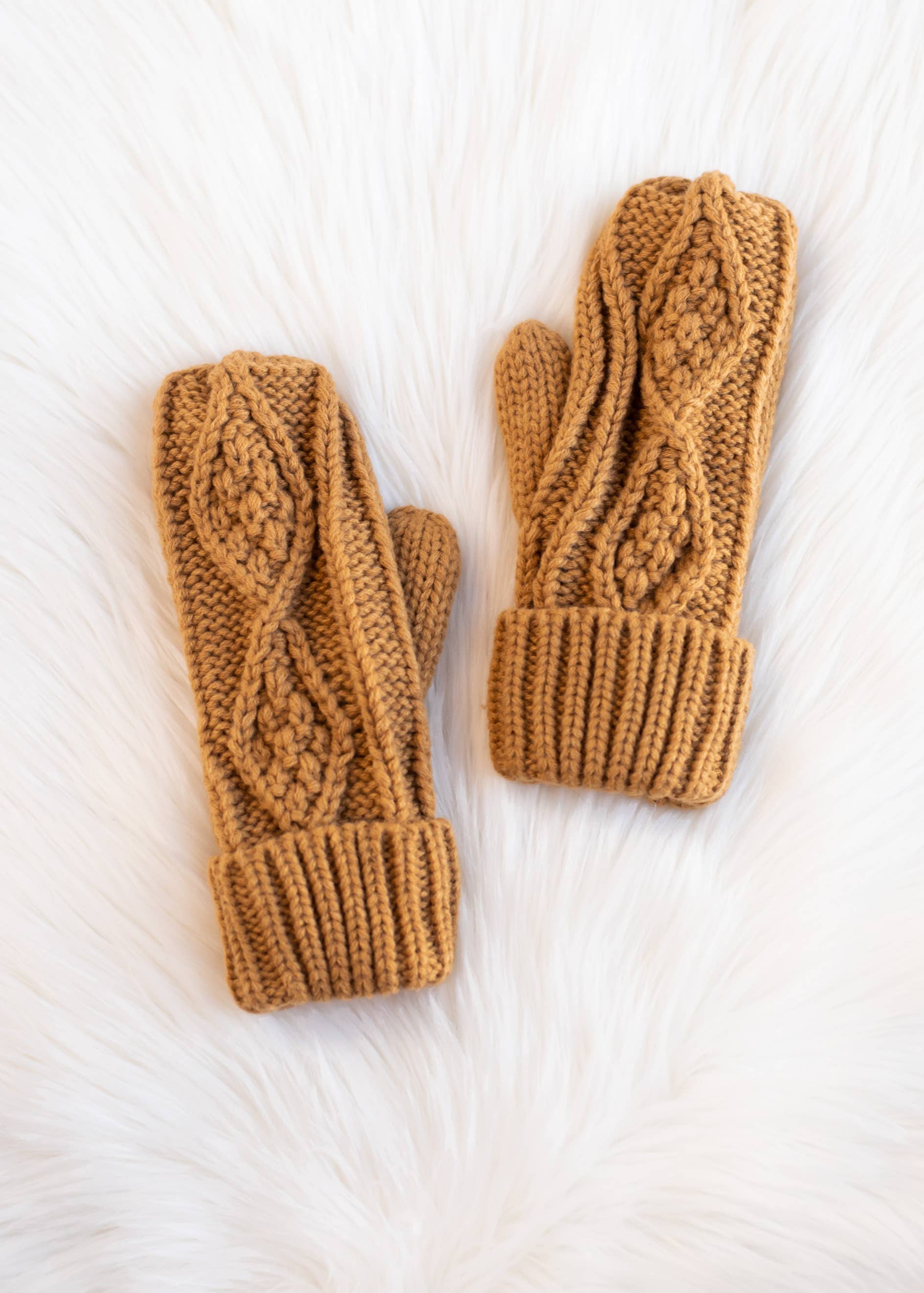 Panache Apparel Co. Mittens Camel Cable Knit Mittens
