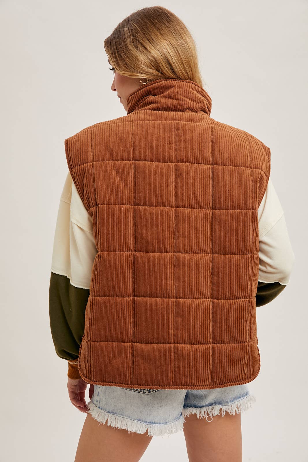 Camel Corduroy Quilted Puffer Vest