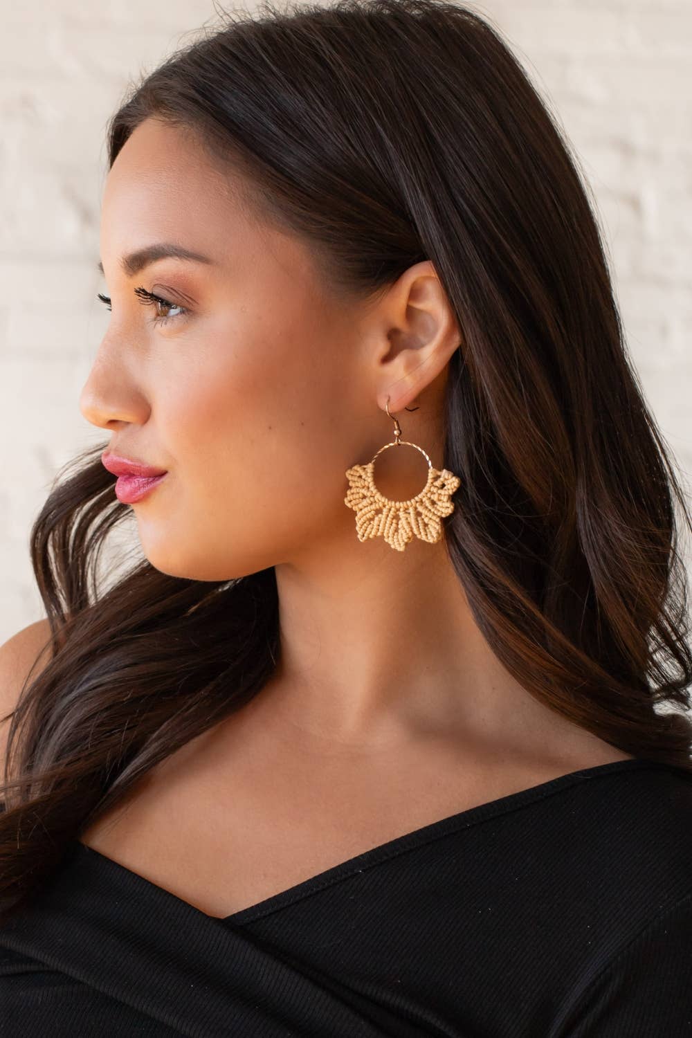 Camel Flower Crochet Earrings