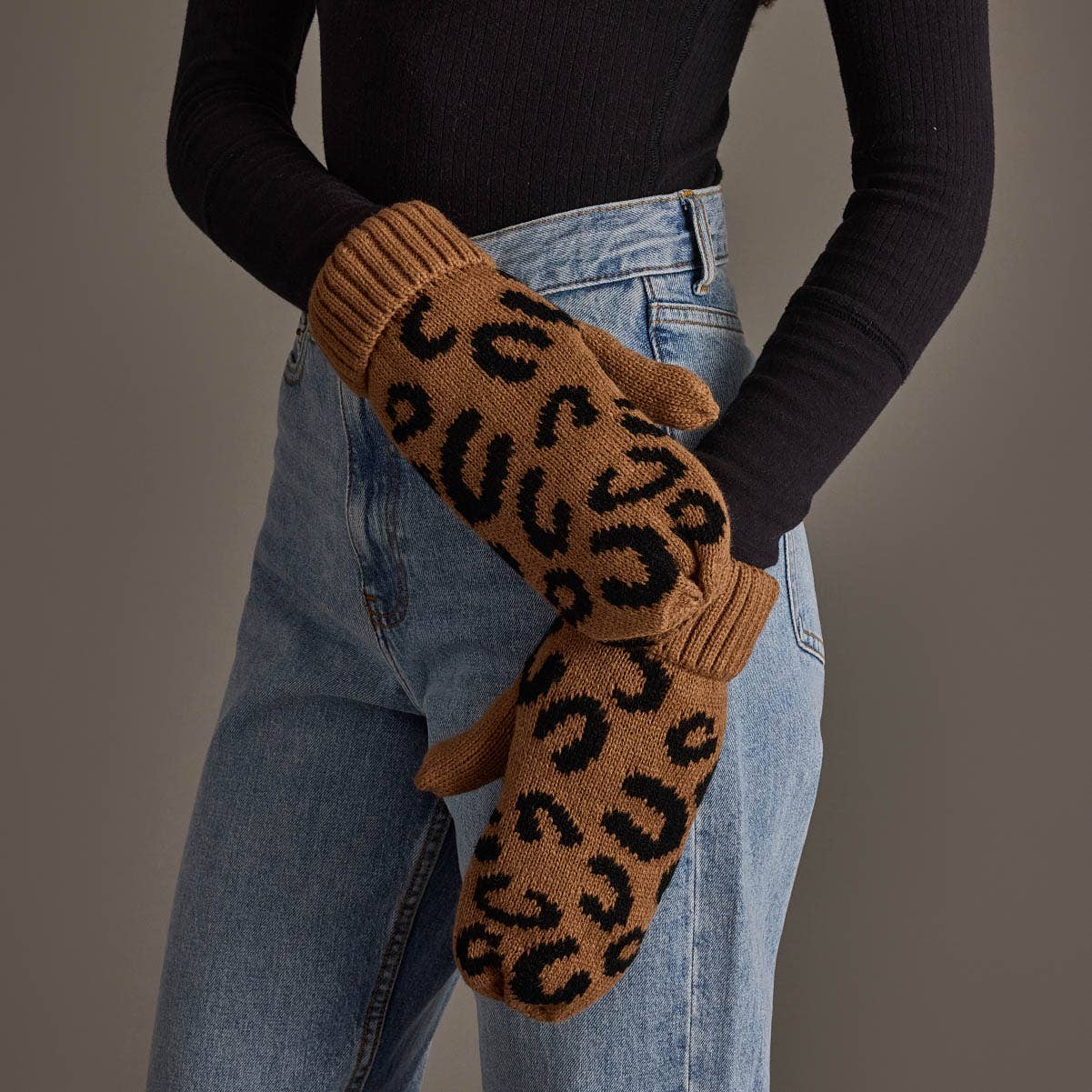 Panache Apparel Co. Mittens Camel Leopard Pattern Knit Mittens