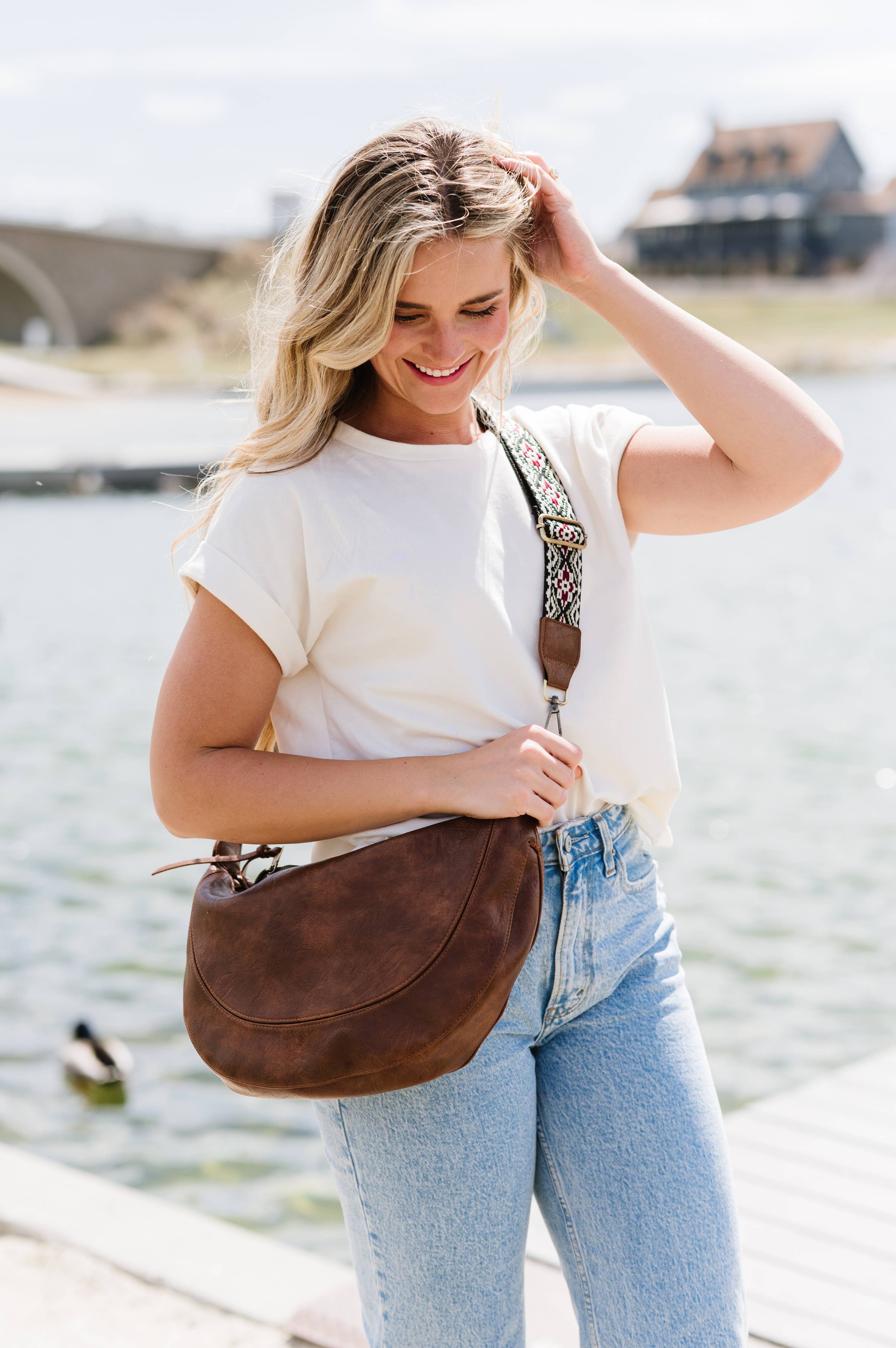 Camila Coffee Crescent Moon Shoulder Bag