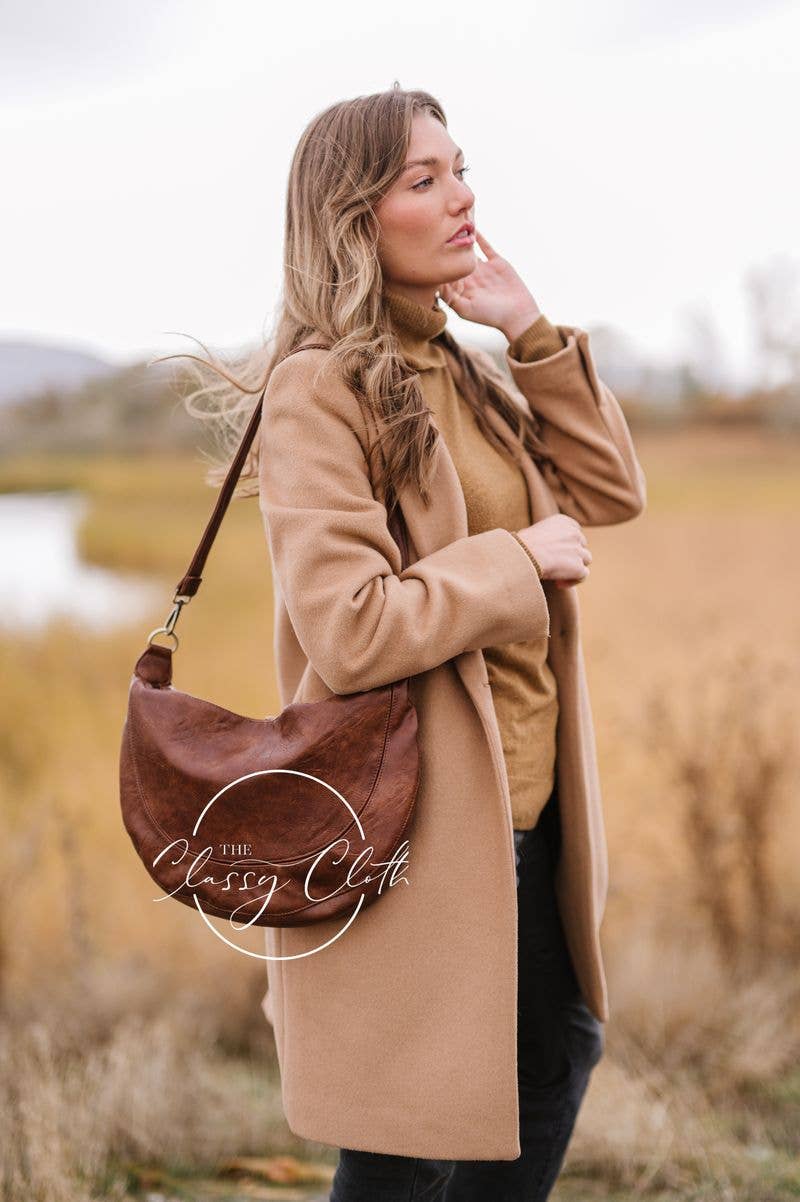 Camila Coffee Crescent Moon Shoulder Bag