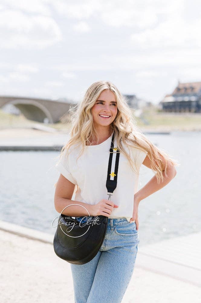Camila Crescent Moon Bag w/ Black Bee Strap