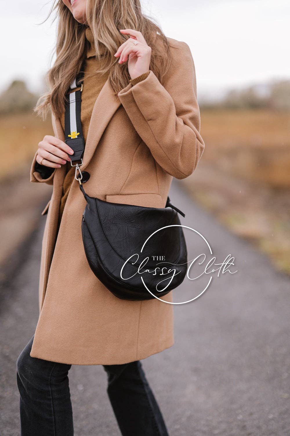 Camila Crescent Moon Bag w/ Black Bee Strap