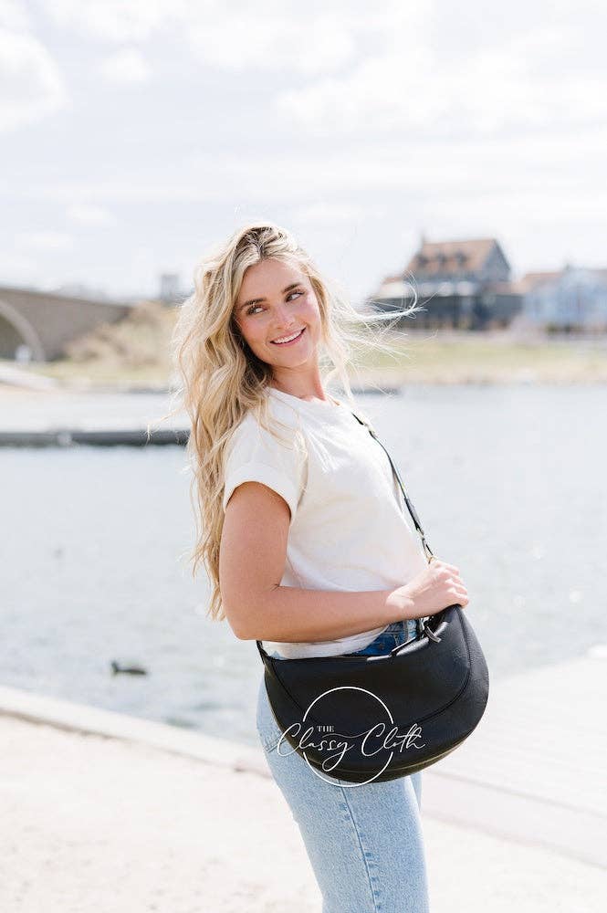 Camila Crescent Moon Bag w/ Black Bee Strap