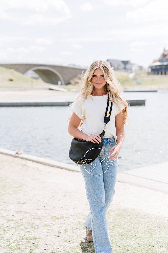 Camila Crescent Moon Bag w/ Black Bee Strap