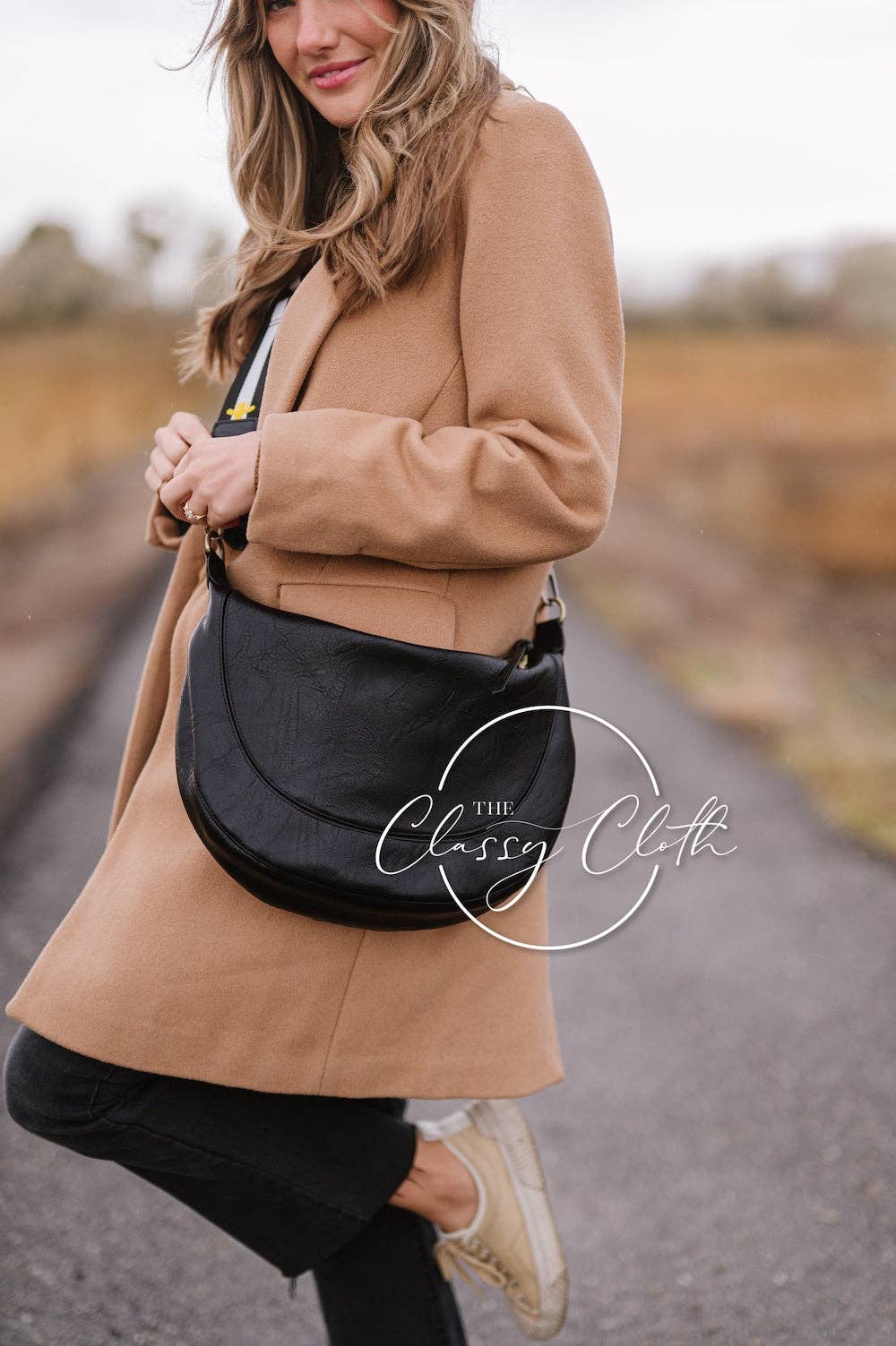 The Classy Cloth WS Crossbody Bag Camila Crescent Moon Bag w/ Black Bee Strap