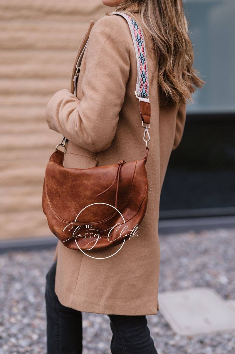 Camila Crescent Moon Bag w/Tan Neutral Boho Strap
