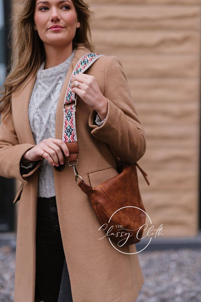 The Classy Cloth WS Purse Camila Crescent Moon Bag w/Tan Neutral Boho Strap
