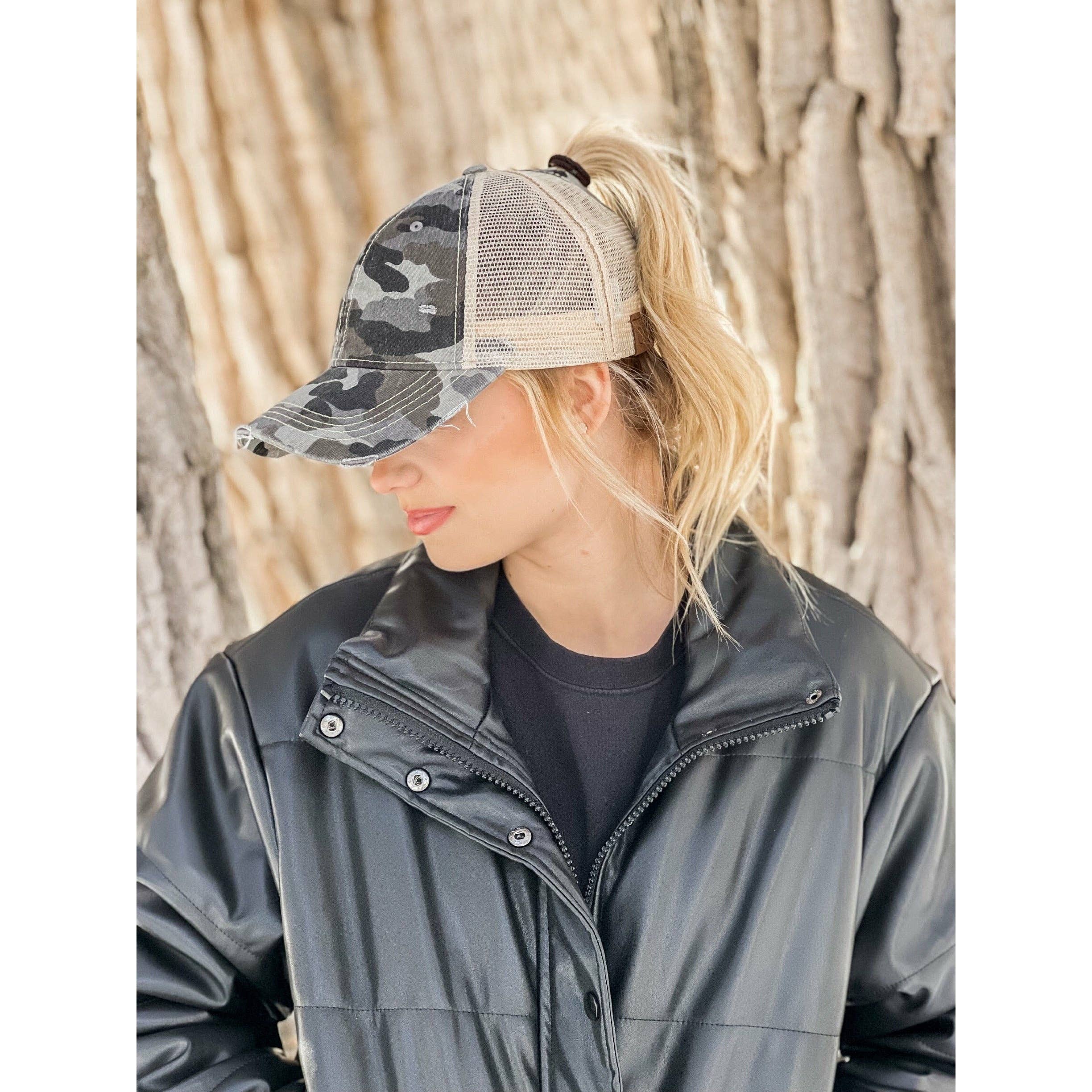 Camouflage Mesh Back High Pony CC Baseball Hat