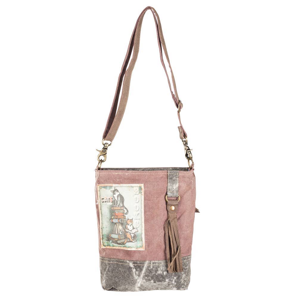 Clea Ray Canvas Bags & Clothing Purse Cats & Books Crossbody Bag